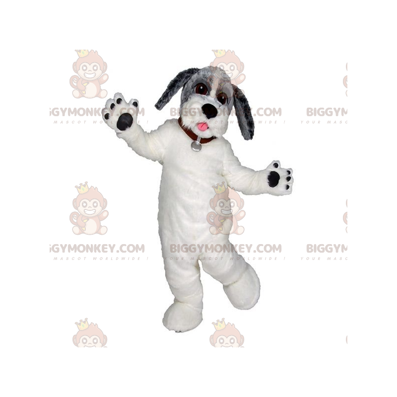 BIGGYMONKEY™ Costume mascotte cane bianco grigio e nero.
