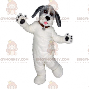Traje de mascote de cachorro branco cinza e preto BIGGYMONKEY™.