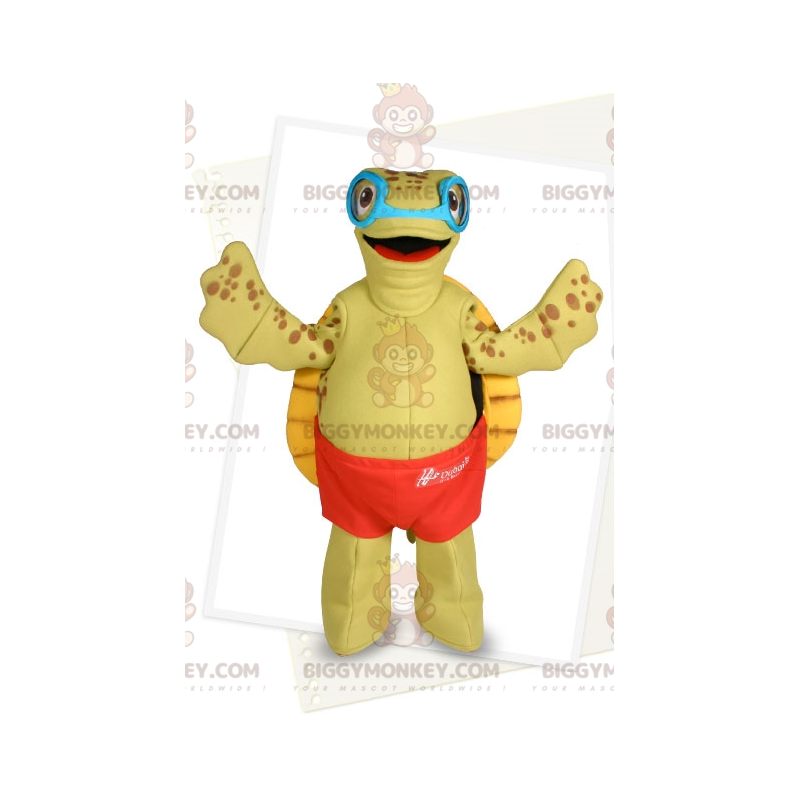 Turtle BIGGYMONKEY™ Mascot Costume with Goggles and Swim Shorts