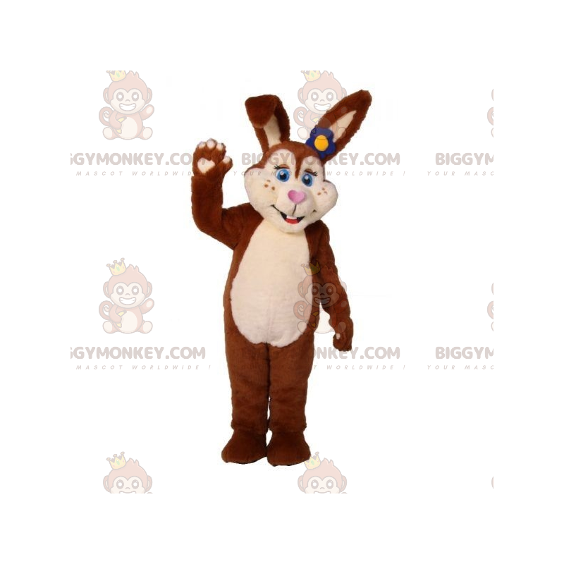 Disfraz de mascota de conejito de peluche marrón y blanco