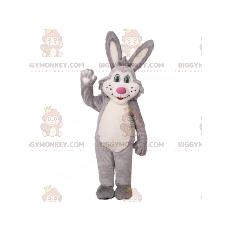 Costume mascotte BIGGYMONKEY™ coniglio di peluche grigio e