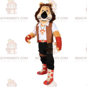 Brown Tiger BIGGYMONKEY™ Mascot Costume In Adventurer Outfit -
