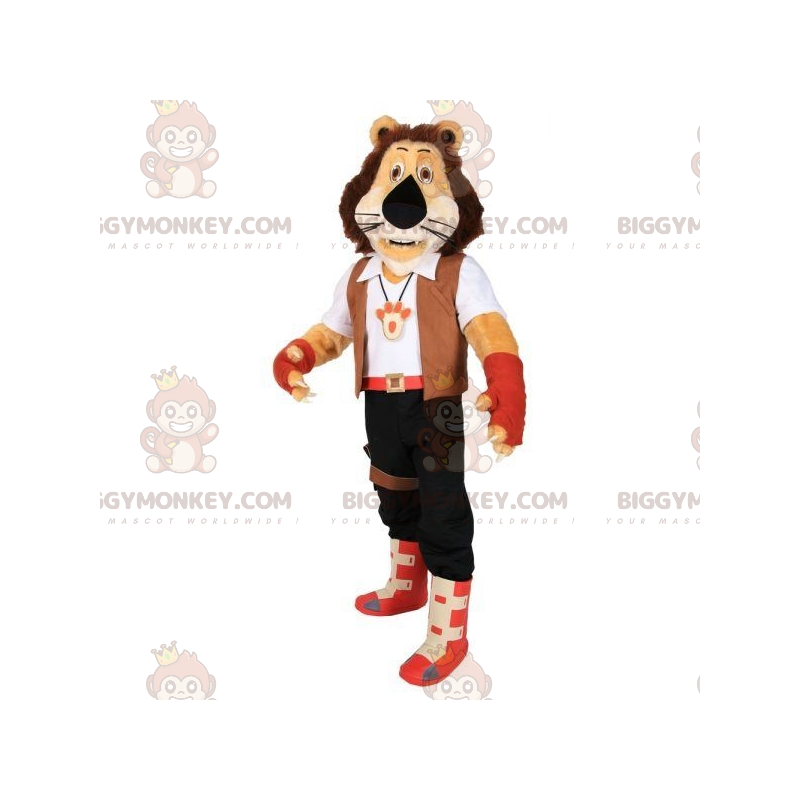 Brown Tiger BIGGYMONKEY™ Mascot Costume In Adventurer Outfit -