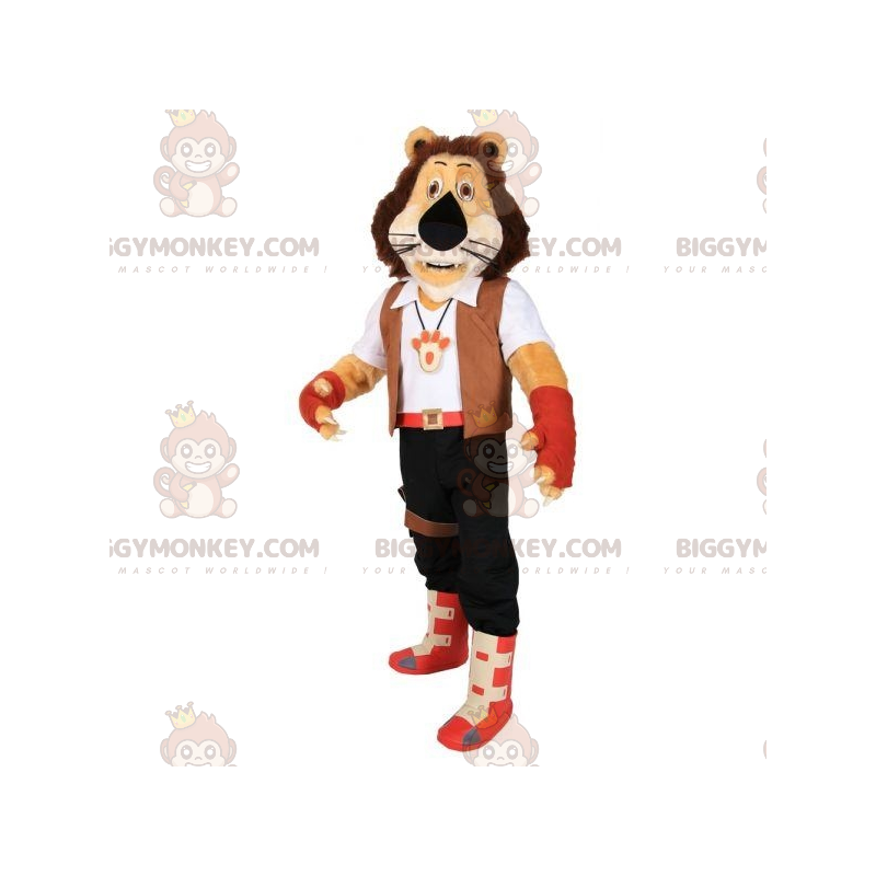 Kostým maskota hnědého tygra BIGGYMONKEY™ v outfitu Adventurer