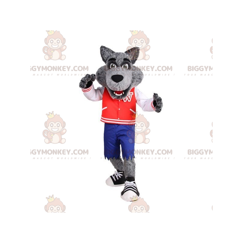 Realistisch grijze wolf BIGGYMONKEY™ mascottekostuum met jasje