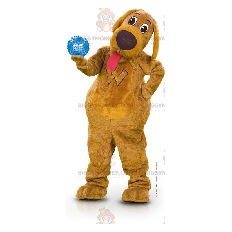Disfraz de mascota de perro marrón con lengua fuera