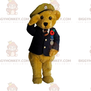BIGGYMONKEY™ maskotkostume Beige bamse i militæruniform -