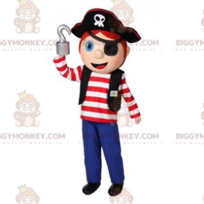 Kostým maskota chlapce BIGGYMONKEY™ v pirátském hávu. Kostým