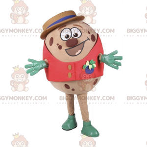 Round BIGGYMONKEY™ mascot costume with a hat and a cute smile.