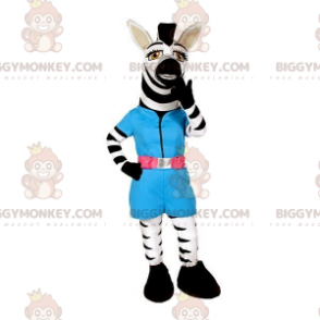 Vit och svart zebra BIGGYMONKEY™ maskotdräkt med blå outfit -