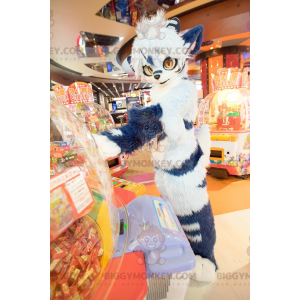 Κοστούμι μασκότ BIGGYMONKEY™ με μαλλιαρή μπλε γάτα -