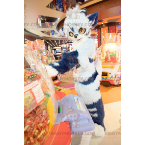 Κοστούμι μασκότ BIGGYMONKEY™ με μαλλιαρή μπλε γάτα -