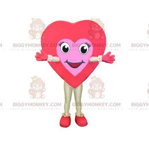 Disfraz de mascota BIGGYMONKEY™ de corazón rojo y rosa gigante.