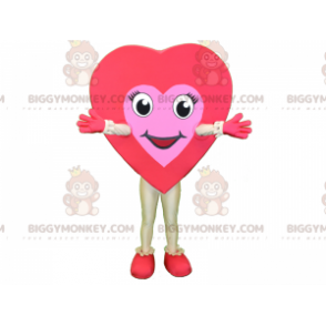 Traje de mascote BIGGYMONKEY™ de coração vermelho e rosa