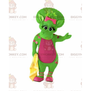 Kæmpe varm grøn og lyserød dinosaur BIGGYMONKEY™ maskotkostume