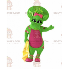 Costume da mascotte gigante di dinosauro verde caldo e rosa