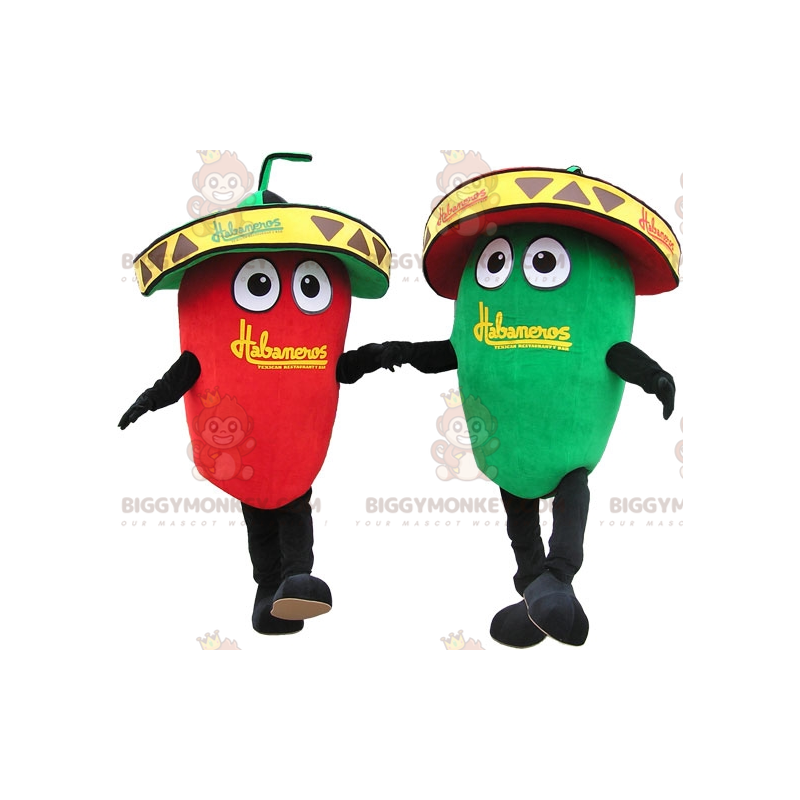 2 mascotas de BIGGYMONKEY, un chile verde y un chile rojo con