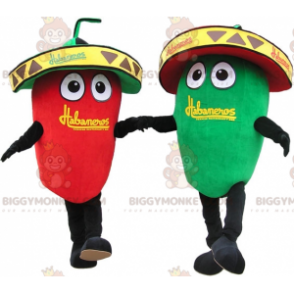 Duo de mascottes BIGGYMONKEY™ un piment vert et un piment rouge