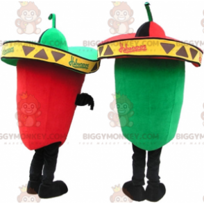 2 BIGGYMONKEY's mascotte een groene chilipeper en een rode