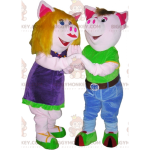 2 BIGGYMONKEY™s maskot grise en dreng og en pige. pardragt -
