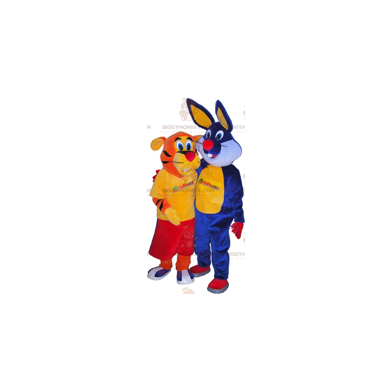 2 BIGGYMONKEY™s mascot an orange tiger and a blue rabbit –