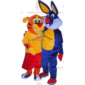 2 BIGGYMONKEY's mascotte een oranje tijger en een blauw konijn