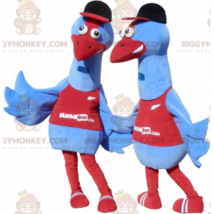 2 BIGGYMONKEY™s blaues Vogelmaskottchen. 2 Straußenkostüme -