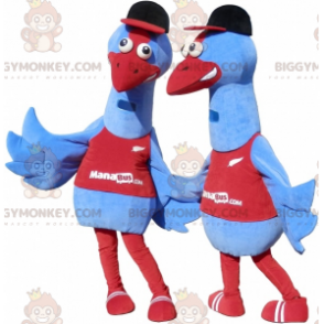 2 BIGGYMONKEY's blauwe vogelmascotte. 2 struisvogelkostuums -