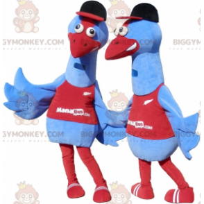 Duo de mascottes BIGGYMONKEY™ d'oiseaux bleus. 2 costumes