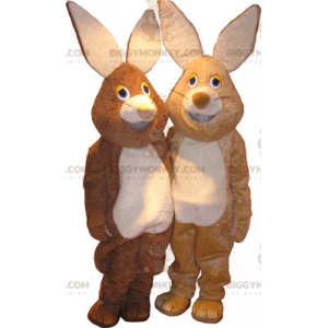 2 maskot BIGGYMONKEY™s kaniner en brun och en beige -