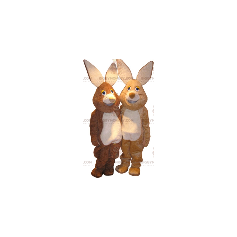 2 mascot BIGGYMONKEY™s rabbits one brown and one beige -