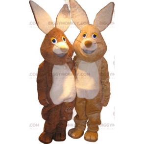 2 conigli mascotte BIGGYMONKEY™ uno marrone e uno beige -