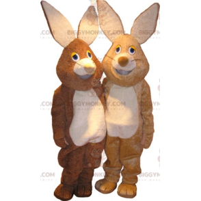 Duo de mascottes BIGGYMONKEY™ de lapins un marron et un beige -