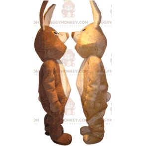 2 conigli mascotte BIGGYMONKEY™ uno marrone e uno beige -