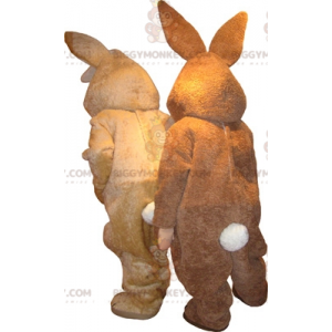 2 maskot BIGGYMONKEY™s kaniner en brun och en beige -