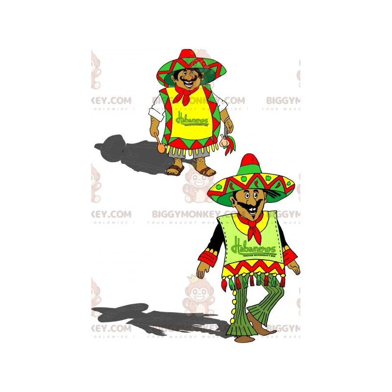 2 Mexican BIGGYMONKEY™s mascots in colorful traditional outfits