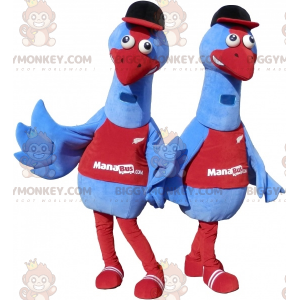 2 BIGGYMONKEY™s blå fuglemaskot. 2 struds kostumer -