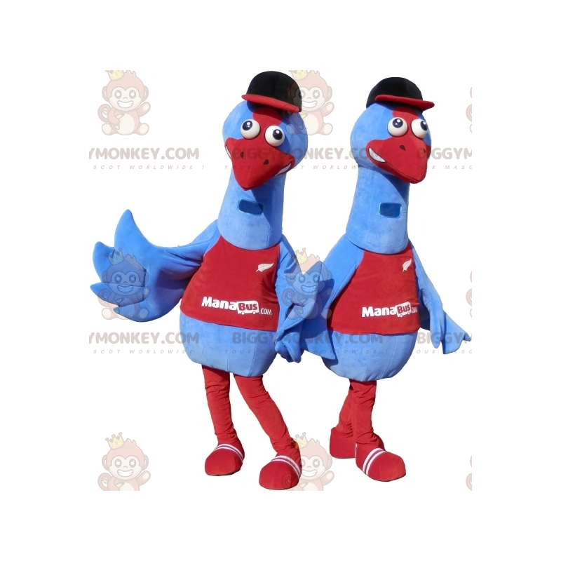 2 BIGGYMONKEY™s blue bird mascot. 2 ostrich costumes –