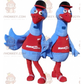 2 BIGGYMONKEY's blauwe vogelmascotte. 2 struisvogelkostuums -