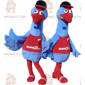 2 BIGGYMONKEY™s blå fuglemaskot. 2 struds kostumer -