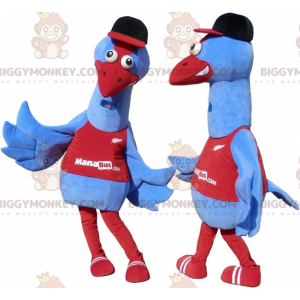 2 BIGGYMONKEY's blauwe vogelmascotte. 2 struisvogelkostuums -