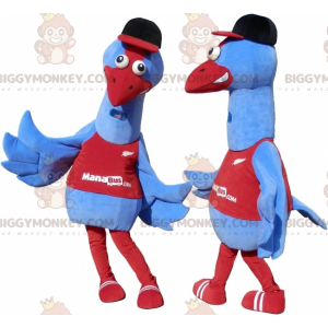 2 BIGGYMONKEY™s blaues Vogelmaskottchen. 2 Straußenkostüme -