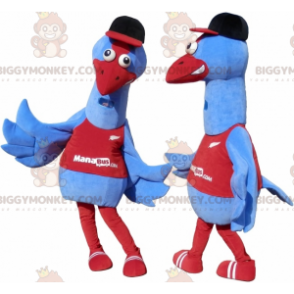 2 mascote pássaro azul BIGGYMONKEY™s. 2 fantasias de avestruz –