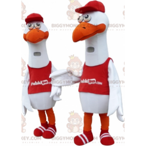 2 BIGGYMONKEY™s riesiger weißer Vogel-Möwen-Maskottchen -