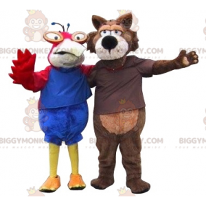 Duo de mascottes BIGGYMONKEY™ un perroquet et un loup. 2