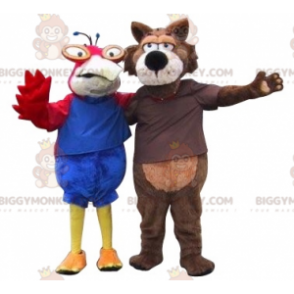 2 BIGGYMONKEY™:n maskotti papukaija ja susi. 2 eläintä -