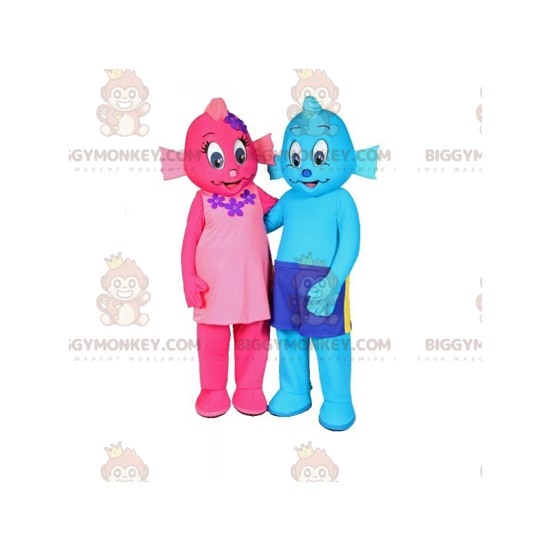 2 peixes mascote BIGGYMONKEY™s um rosa e um azul. 2 mascotes