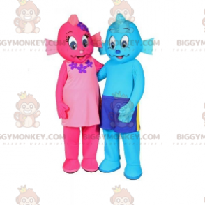 2 pesci mascotte BIGGYMONKEY™s uno rosa e uno blu. 2 mascotte