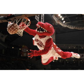 Röd dinosaurie BIGGYMONKEY™ maskotdräkt i sportkläder -