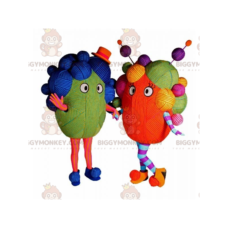 2 mascot BIGGYMONKEY™s of colorful balls of yarn –